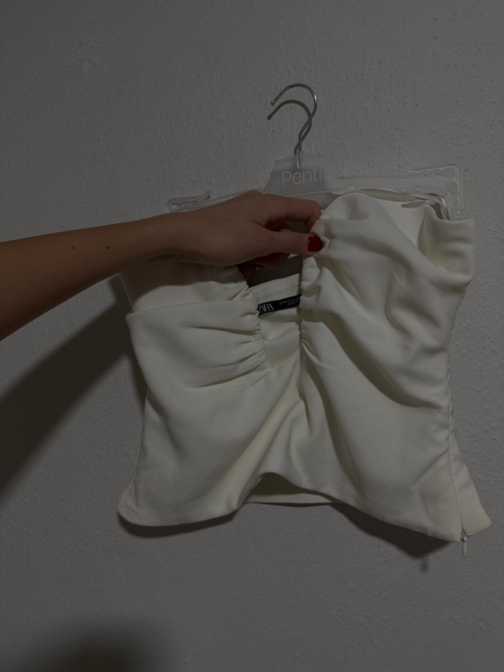 Beyaz Drapeli Straplez Mini Bustiyer - Görsel 2