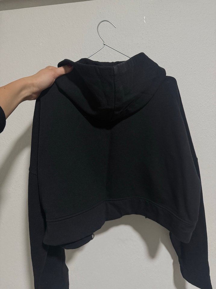 Kadın Siyah Fermuarlı Crop Sweatshirt - Görsel 4