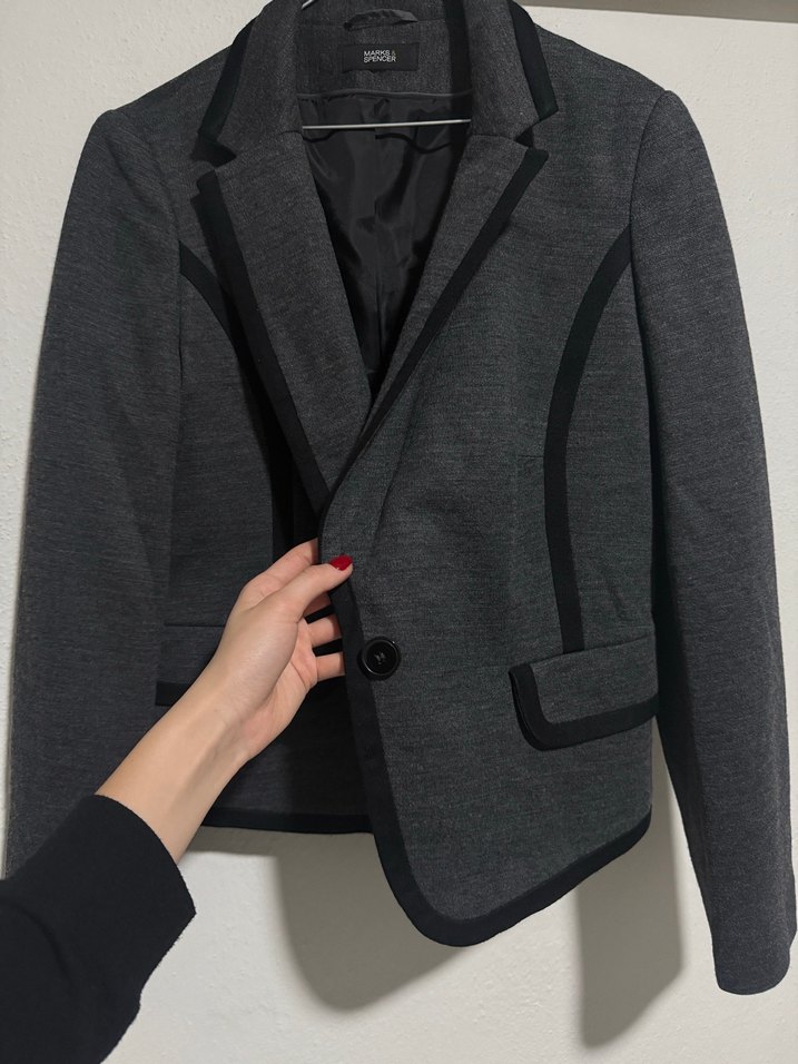 Düğmeli Gri Kadın Blazer Ceket - Görsel 2