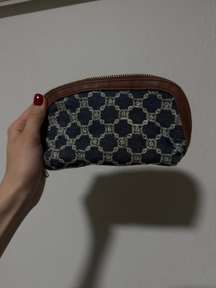 Kahverengi Fermuarlı Kot Makyaj Çantası Mango - Görsel 3