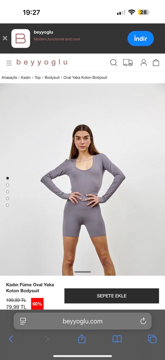 Kadın Füme Oval Yaka Koton Bodysuit Beyyoglu - Görsel 2