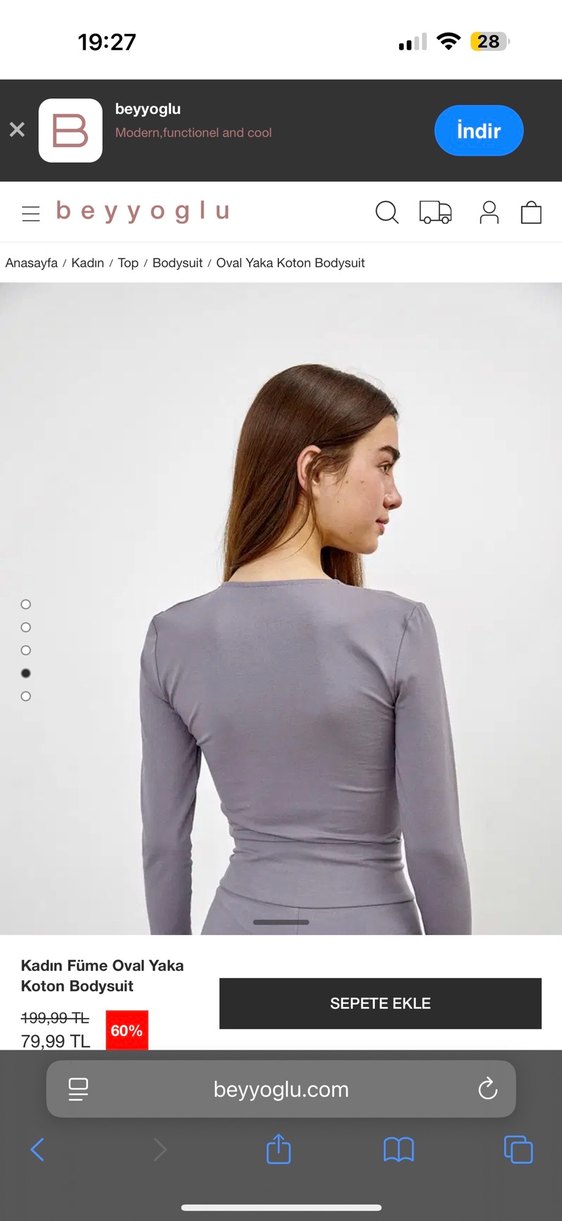 Kadın Füme Oval Yaka Koton Bodysuit Beyyoglu - Görsel 4