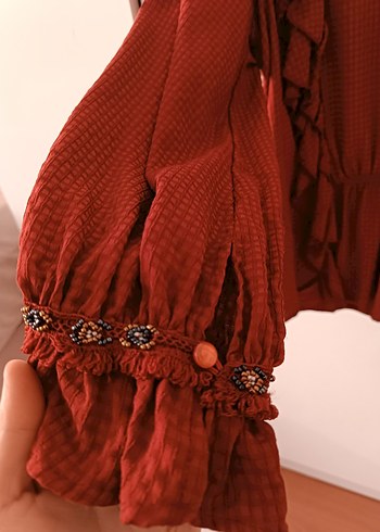 Kırmızı Fırfırlı Uzun Kollu Bluz - Görsel 2