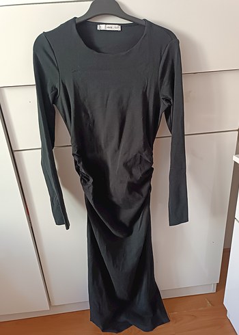 Siyah Drapeli Midi elbise - Görsel 3