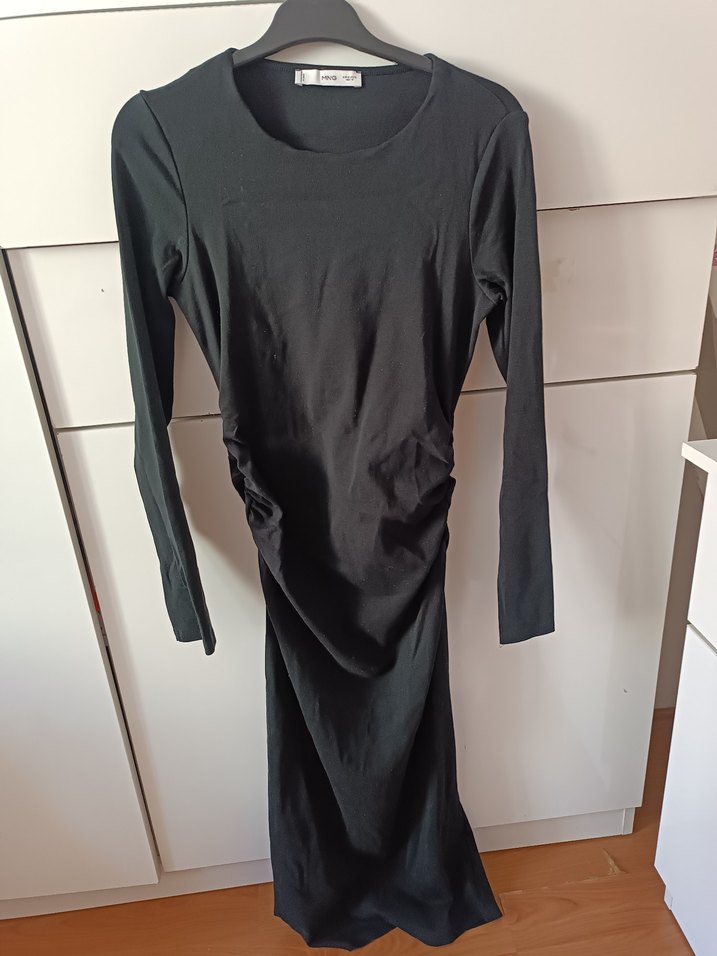 Siyah Drapeli Midi elbise - Görsel 3