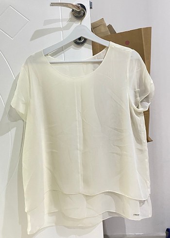 Beyaz Kadın Kısa Kollu Salaş Bluz - Görsel 2
