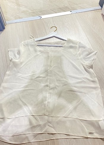 Beyaz Kadın Kısa Kollu Salaş Bluz - Görsel 5