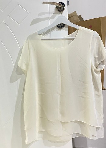 Beyaz Kadın Kısa Kollu Salaş Bluz - Görsel 3