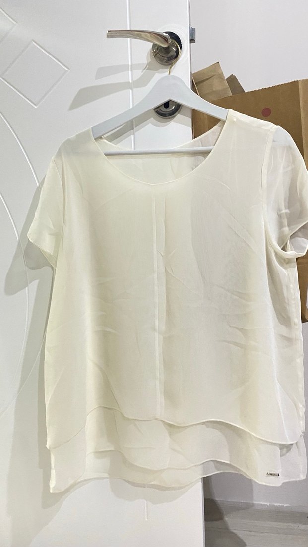 Beyaz Kadın Kısa Kollu Salaş Bluz - Görsel 4