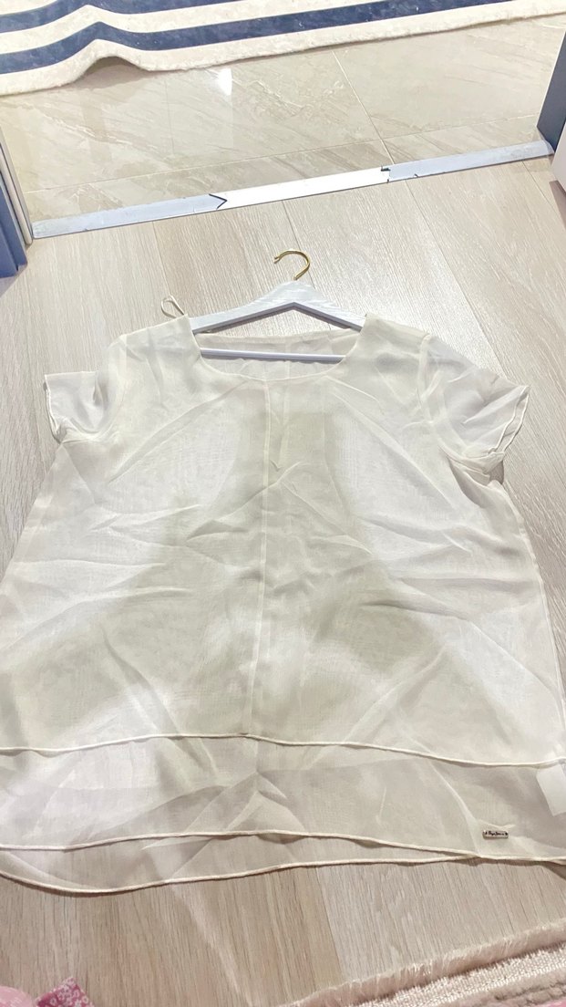 Beyaz Kadın Kısa Kollu Salaş Bluz - Görsel 5