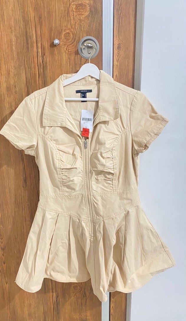 Kısa Kollu Bej Mini Keten Elbise - Görsel 2