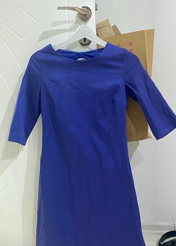 Mavi Parlak Midi Kadın Elbise - Görsel 5