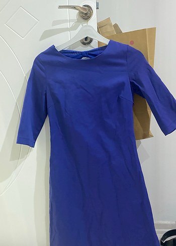 Mavi Parlak Midi Kadın Elbise - Görsel 4