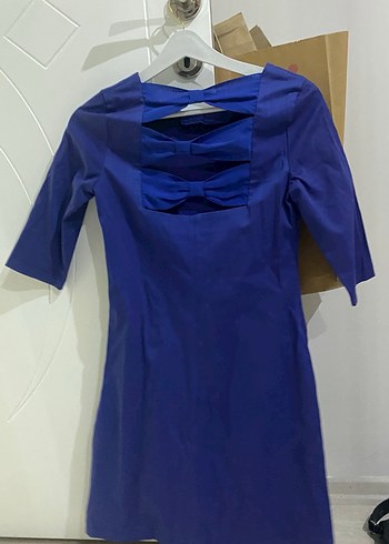 Mavi Parlak Midi Kadın Elbise - Görsel 3