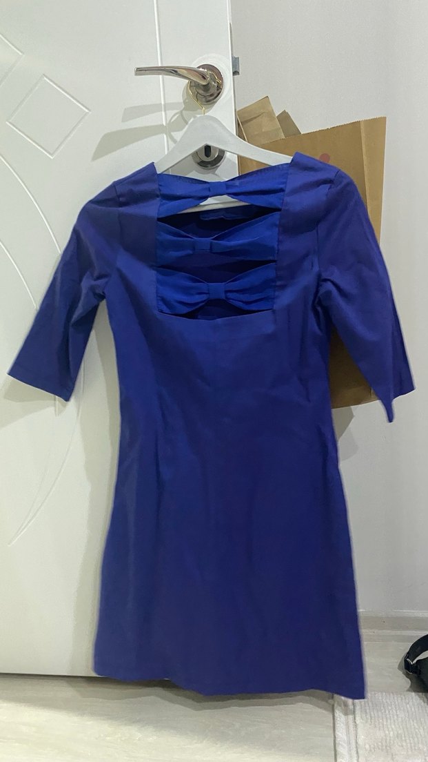 Mavi Parlak Midi Kadın Elbise - Görsel 2