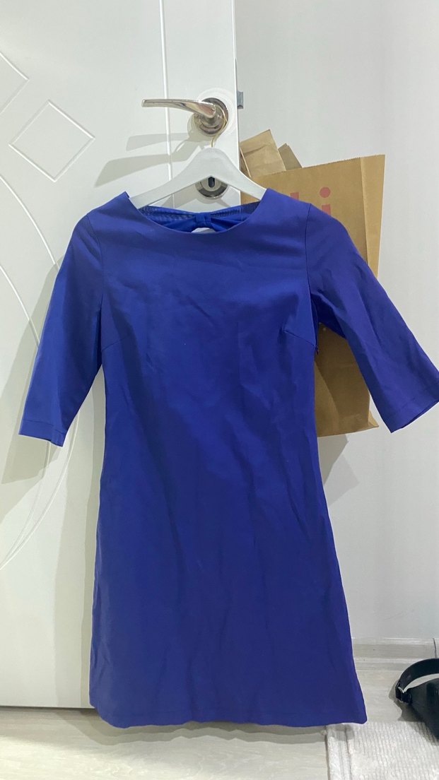 Mavi Parlak Midi Kadın Elbise - Görsel 5