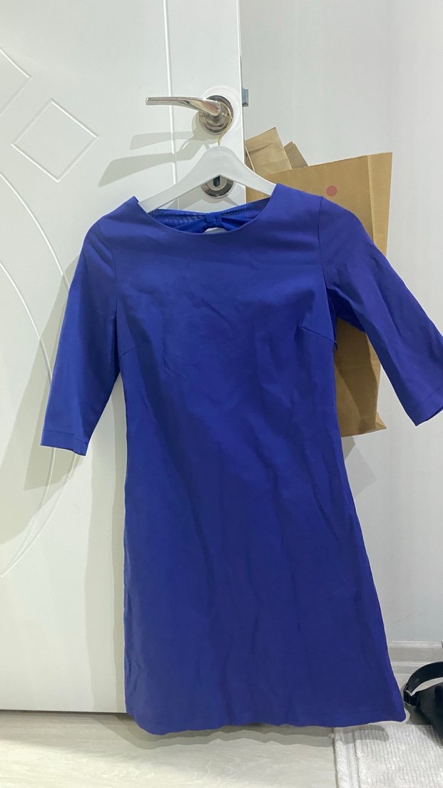 Mavi Parlak Midi Kadın Elbise - Görsel 4