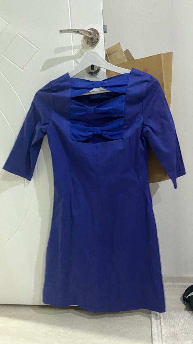 Mavi Parlak Midi Kadın Elbise - Görsel 3