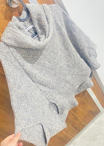 Gri Örgü Kadın Boğazlı Kazak - Görsel 4