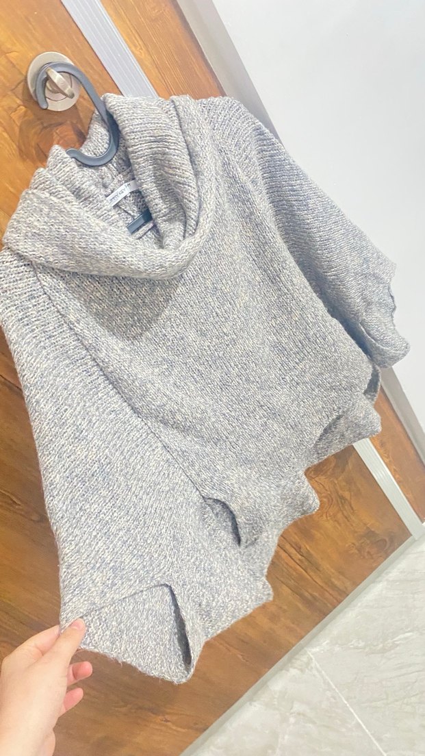 Gri Örgü Kadın Boğazlı Kazak - Görsel 4