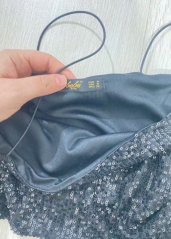 Siyah Payetli İnce Askılı Mini Büstiyer - Görsel 3