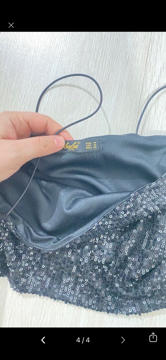 Siyah Payetli İnce Askılı Mini Büstiyer - Görsel 3