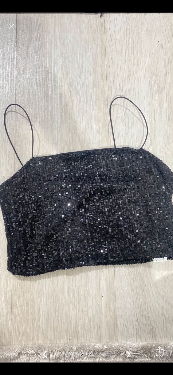 Siyah Payetli İnce Askılı Mini Büstiyer - Görsel 2