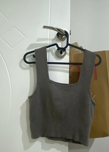 Gri Süet Kadın Kolsuz Crop Top - Görsel 2