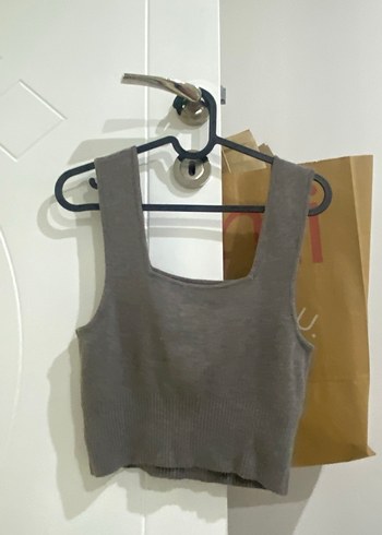 Gri Süet Kadın Kolsuz Crop Top - Görsel 4