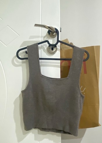 Gri Süet Kadın Kolsuz Crop Top - Görsel 3