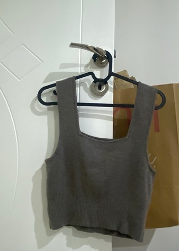 Gri Süet Kadın Kolsuz Crop Top - Görsel 5