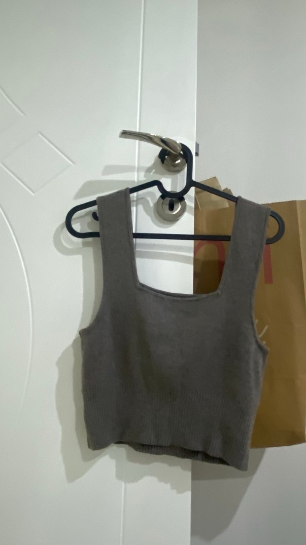 Gri Süet Kadın Kolsuz Crop Top - Görsel 2