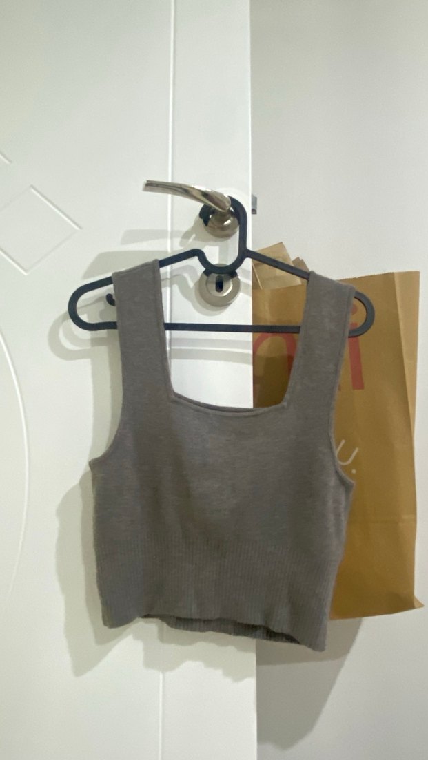 Gri Süet Kadın Kolsuz Crop Top - Görsel 3