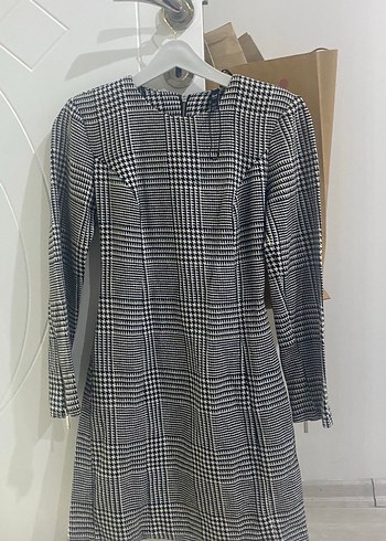 Gri Ekose Desenli Midi Kadın Elbise - Görsel 4