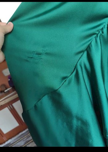 s Beden Önden Yırtmaçlı Yeşil Drapeli Uzun Abiye Elbise