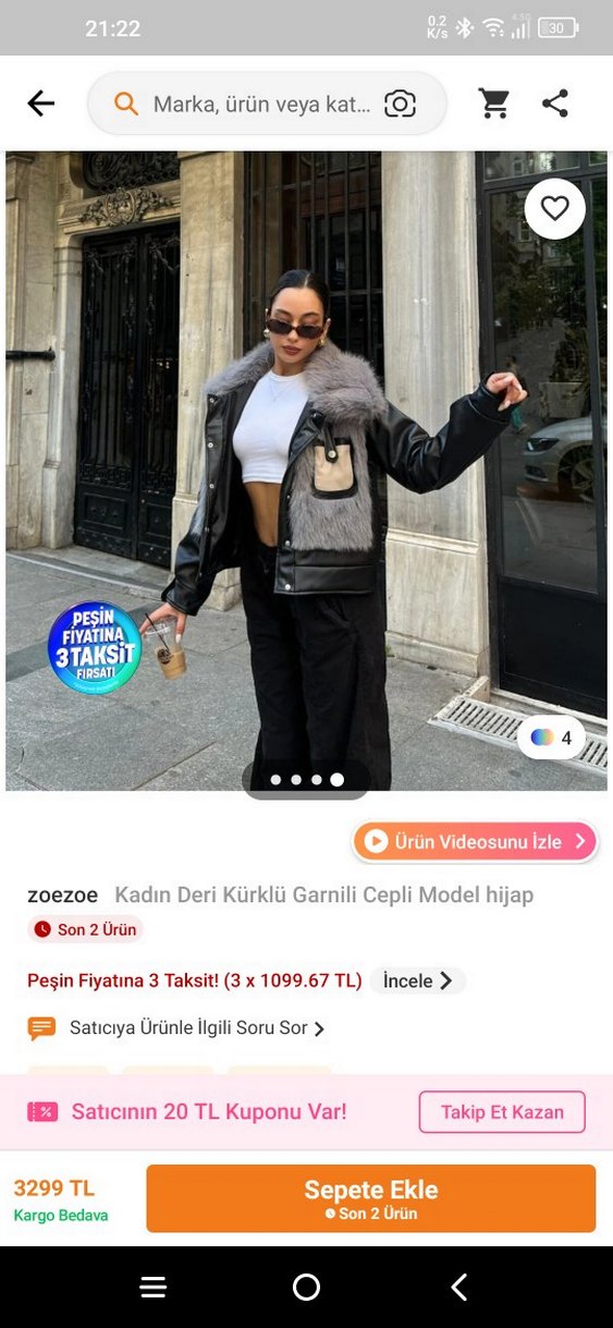 Siyah Deri ve Gri Kürk Detaylı Kadın Ceket Mont - Görsel 2