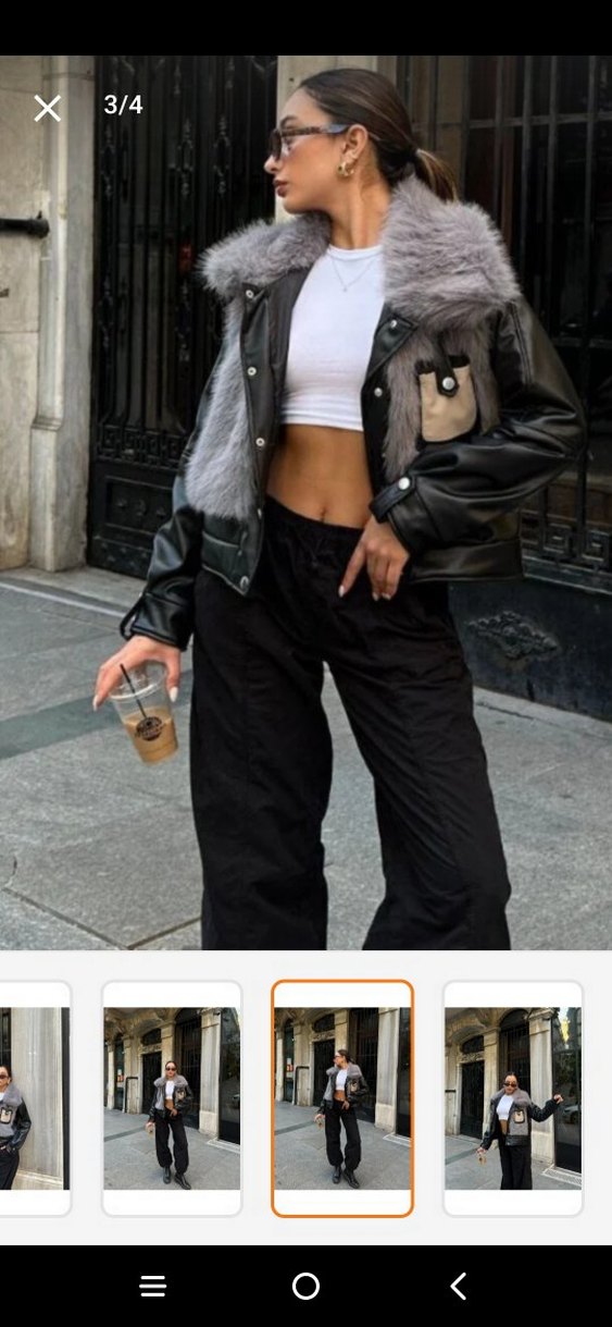 Siyah Deri ve Gri Kürk Detaylı Kadın Ceket Mont - Görsel 3