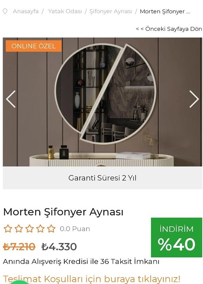 1 mt Konsol aynası veya şifonyer aynası  - Görsel 2