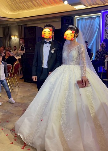 Uzun Kollu Straplez Prenses Gelinlik - Görsel 3