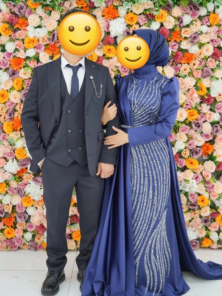 Uzun Kollu Mavi Drapeli Etnik Desenli Uzun Elbise - Görsel 3