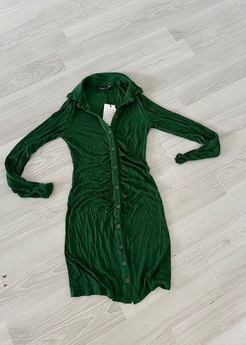 Stradivarius Stradivarius VYaka Yeşil Uzun Kollu Mini Elbise