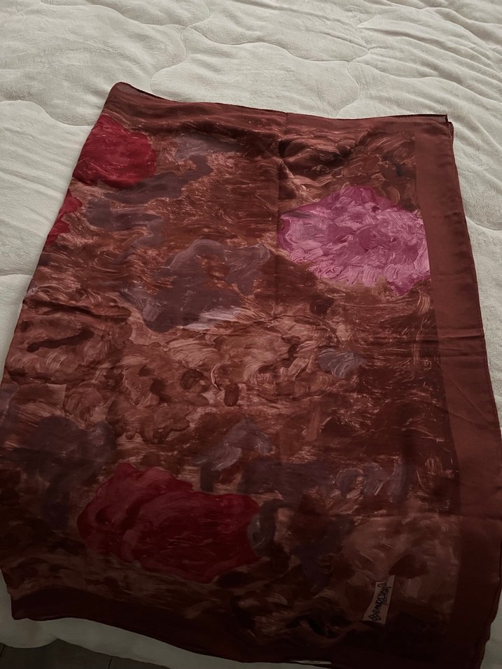 Bordo İpek Görünümlü Dökümlü Kadın Şal - Görsel 3