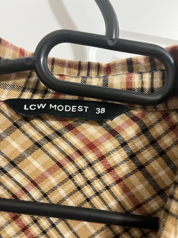 Düğmeli Kahverengi Ekose Gömlek - Görsel 2