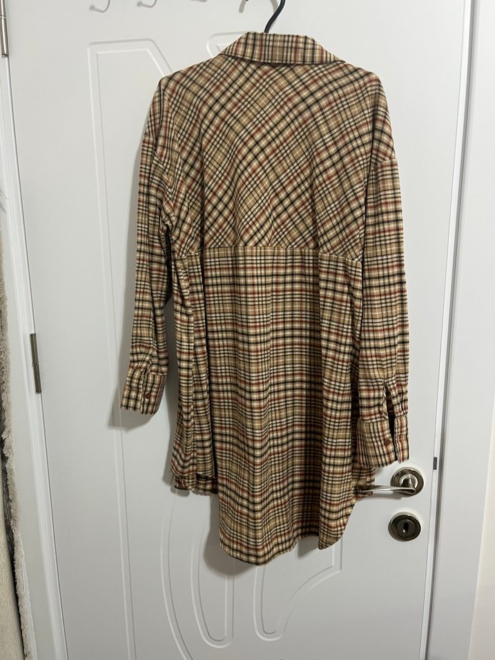 Düğmeli Kahverengi Ekose Gömlek - Görsel 3