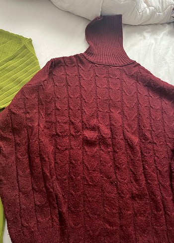 Bordo Örgü Boğazlı Kadın Kazak - Görsel 2