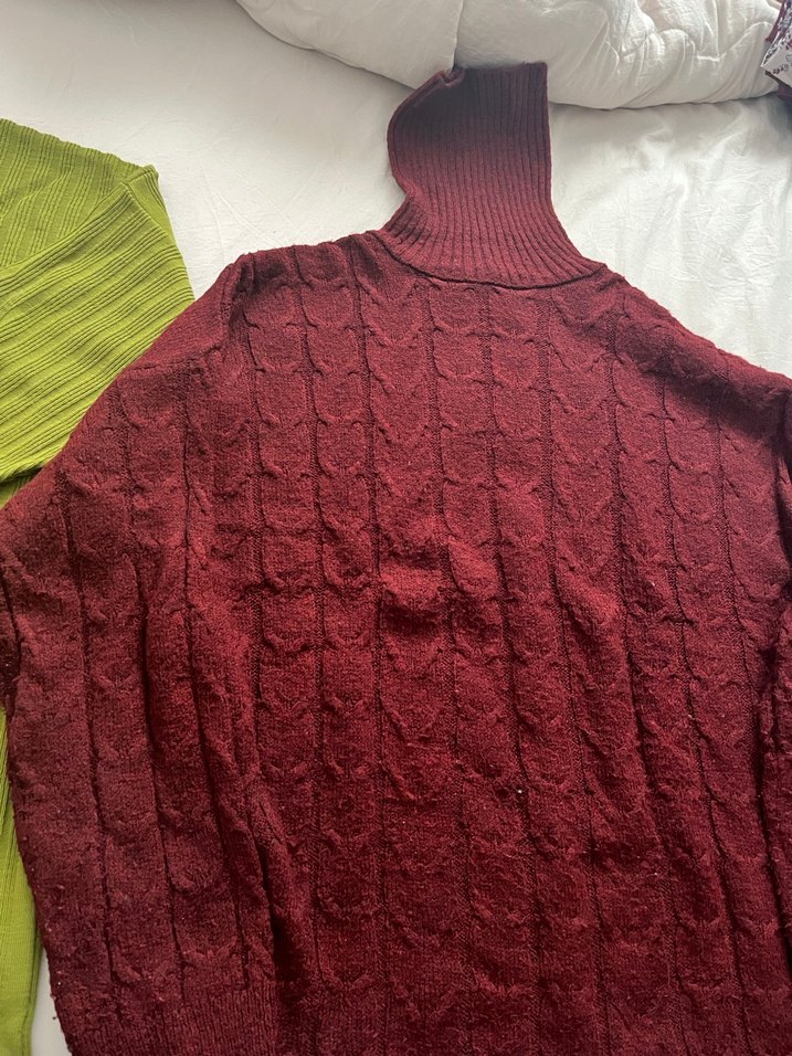 Bordo Örgü Boğazlı Kadın Kazak - Görsel 2