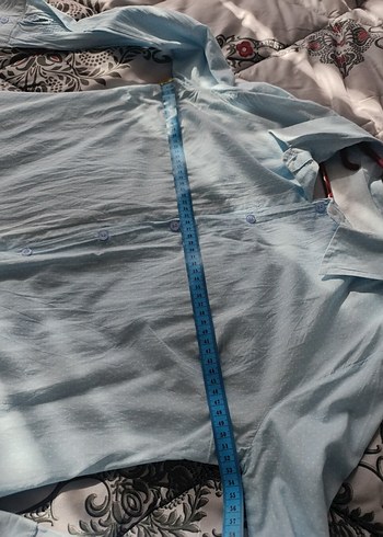 Mavi Düğmeli Keten Kadın Gömlek - Görsel 2