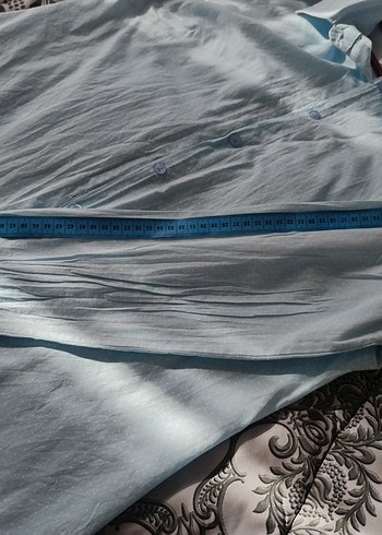 Mavi Düğmeli Keten Kadın Gömlek - Görsel 3