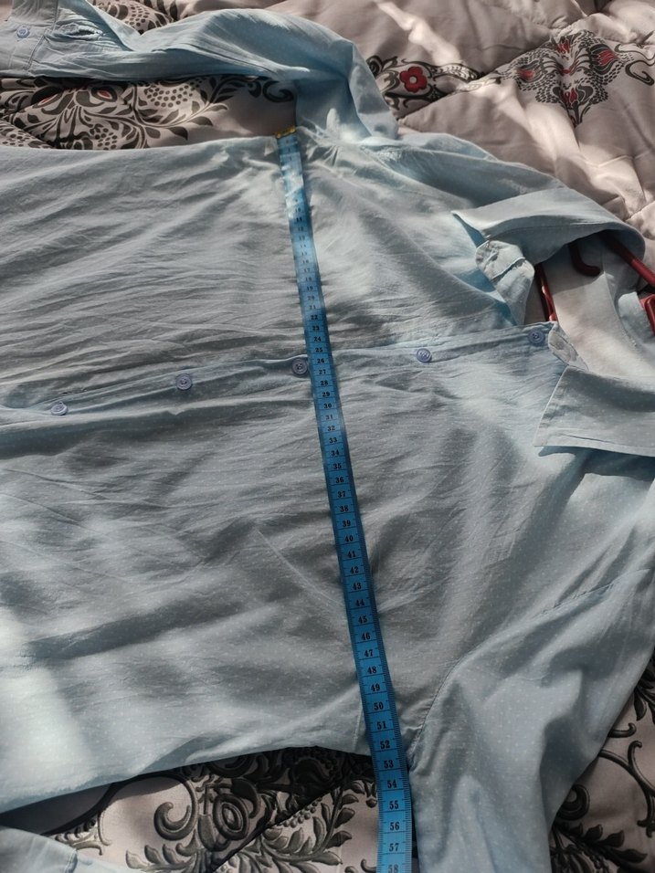 Mavi Düğmeli Keten Kadın Gömlek - Görsel 2