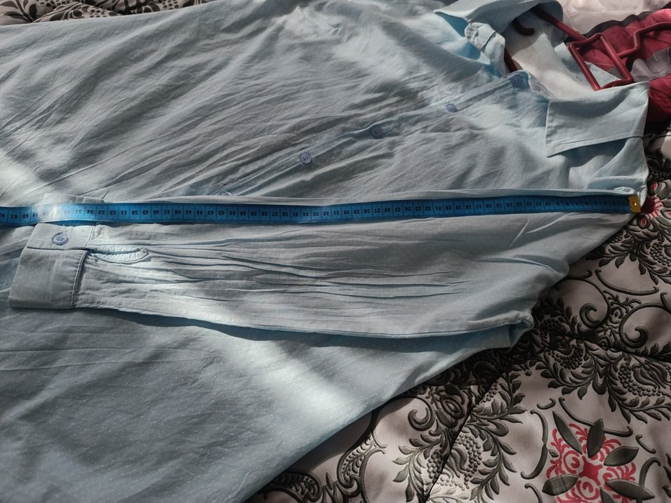 Mavi Düğmeli Keten Kadın Gömlek - Görsel 3